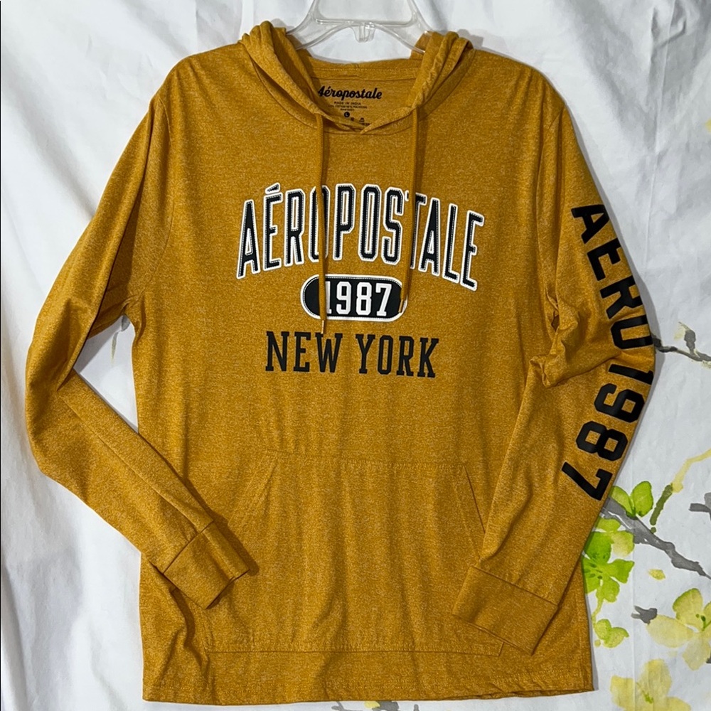 Aeropostale T-Shirt Hoodie w/ Kangaroo Front Pocket - Heathered Burnt Orange